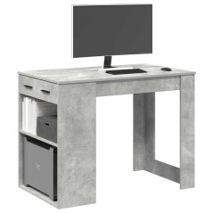 vidaXL Scrivania con Cassetto Ripiano Grigio Cemento Legno Multistrato