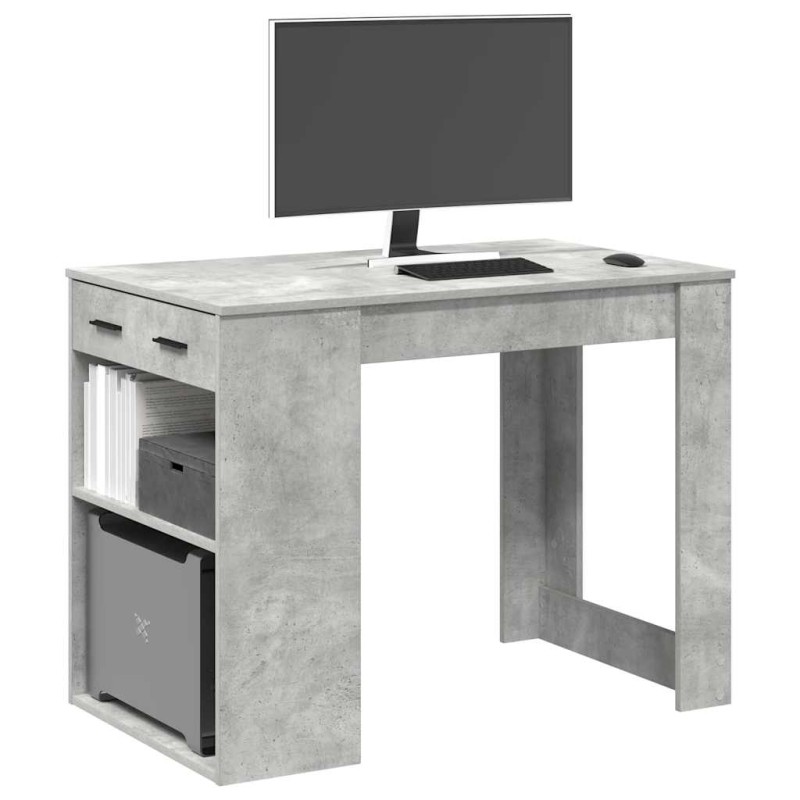 vidaXL Scrivania con Cassetto Ripiano Grigio Cemento Legno Multistrato vidaXL Scrivania con Cassetto Ripiano Grigio Cemento Legno Multistrato