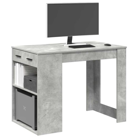 vidaXL Scrivania con Cassetto Ripiano Grigio Cemento Legno Multistrato