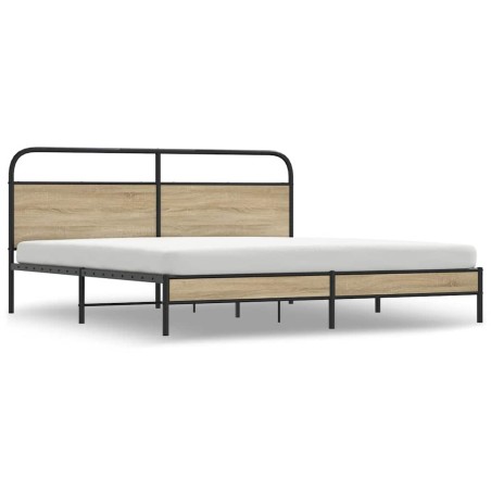 vidaXL Giroletto senza Materaso in Metallo Rovere Fumo 193x203 cm
