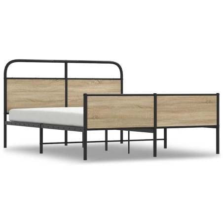 vidaXL Giroletto senza Materaso in Metallo Rovere Fumo 160x200 cm