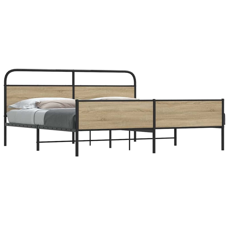 vidaXL Giroletto senza Materaso in Metallo Rovere Fumo 150x200 cm