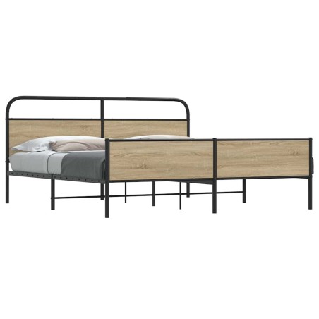 vidaXL Giroletto senza Materaso in Metallo Rovere Fumo 150x200 cm