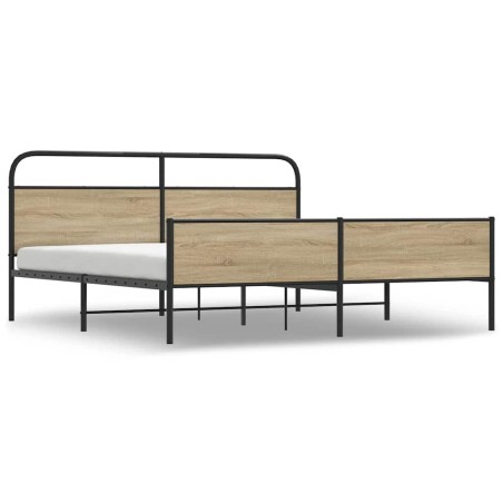 vidaXL Giroletto senza Materaso in Metallo Rovere Fumo 150x200 cm