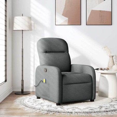 vidaXL Poltrona Massaggiante Reclinabile Grigio Scuro in Tessuto