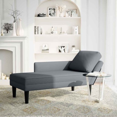 vidaXL Sdraio con Cuscino e Bracciolo Destro in Velluto Grigio Scuro