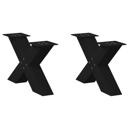 vidaXL Gambe Tavolino da Caffè a X 2 pz Nero 60x(30-31) cm in Acciaio