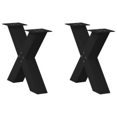 vidaXL Gambe Tavolino da Caffè a X 2 pz Nero 50x(42-43) cm in Acciaio