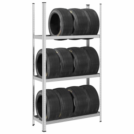 vidaXL Ripiano per Pneumatici a 3 Strati Argento 110x40x200 cm Acciaio