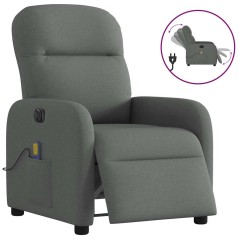 vidaXL Poltrona Reclinabile Massaggio Elettrica Grigio Scuro Tessuto