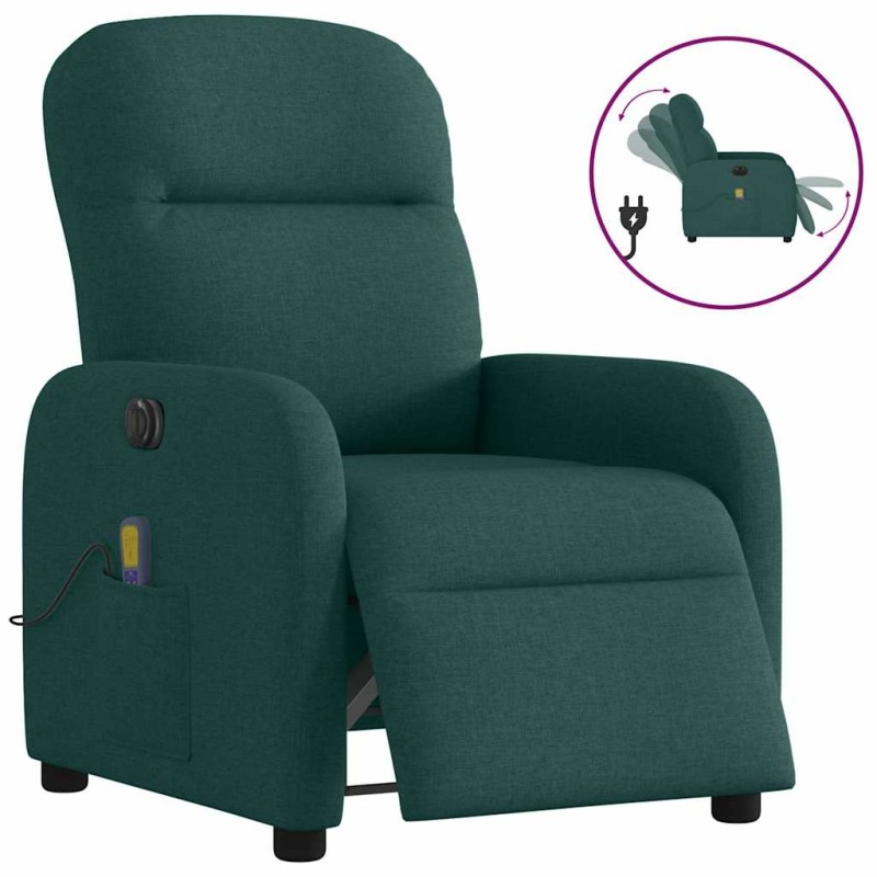 vidaXL Poltrona Massaggiante Reclinabile Elettrica Verde Scuro Tessuto