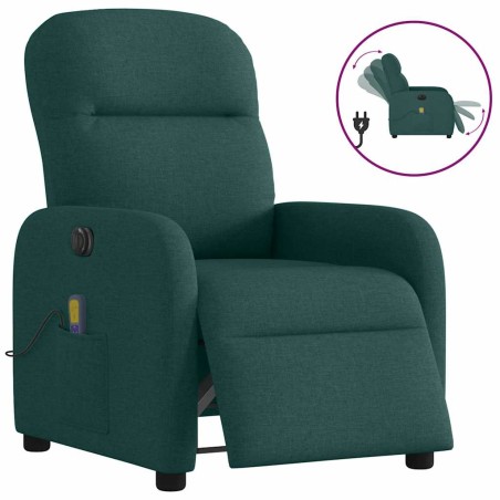 vidaXL Poltrona Massaggiante Reclinabile Elettrica Verde Scuro Tessuto
