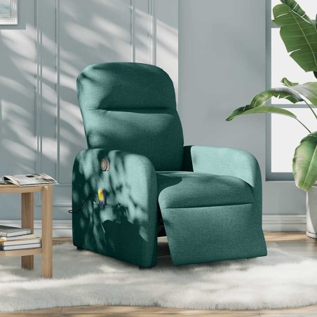 vidaXL Poltrona Massaggiante Reclinabile Elettrica Verde Scuro Tessuto