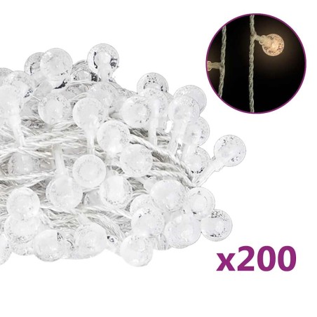 vidaXL Filo di Luci Sferiche 20m 200 LED Bianco Caldo 8 Funzioni