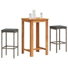 vidaXL Set Bar da Giardino 3 pz Grigio in Legno Acacia e Polyrattan