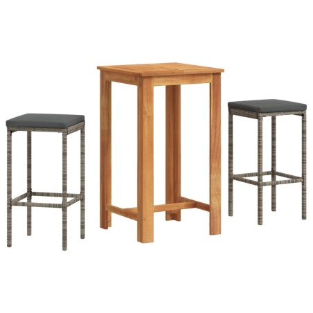 vidaXL Set Bar da Giardino 3 pz Grigio in Legno Acacia e Polyrattan