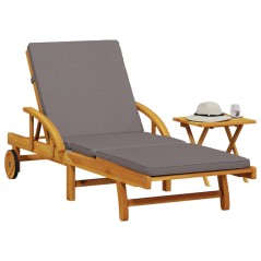 vidaXL Lettino Prendisole con Cuscino e Tavolino Legno Massello Acacia