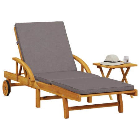 vidaXL Lettino Prendisole con Cuscino e Tavolino Legno Massello Acacia