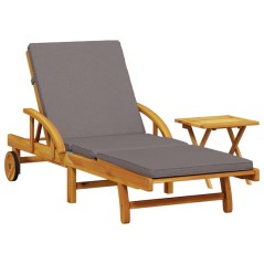 vidaXL Lettino Prendisole con Cuscino e Tavolino Legno Massello Acacia