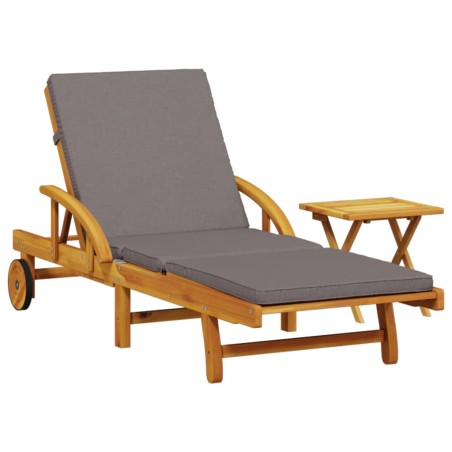 vidaXL Lettino Prendisole con Cuscino e Tavolino Legno Massello Acacia