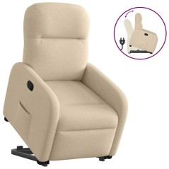 vidaXL Poltrona Alzapersona Reclinabile Crema in Tessuto