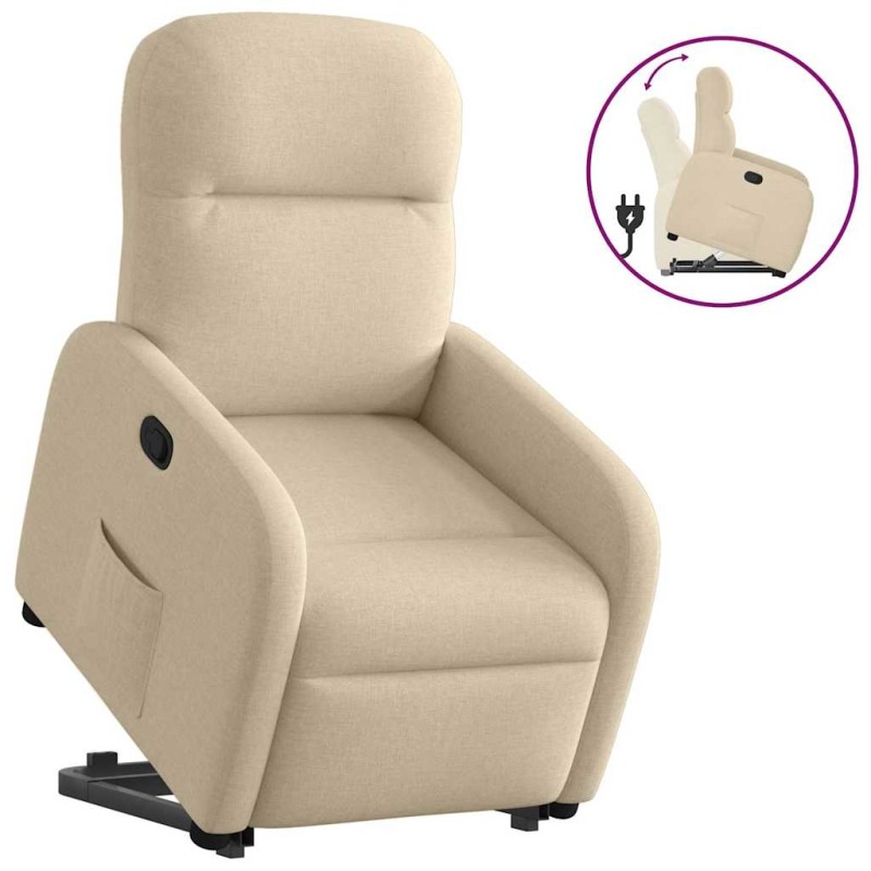 vidaXL Poltrona Alzapersona Reclinabile Crema in Tessuto