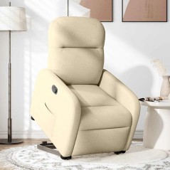 vidaXL Poltrona Alzapersona Reclinabile Crema in Tessuto