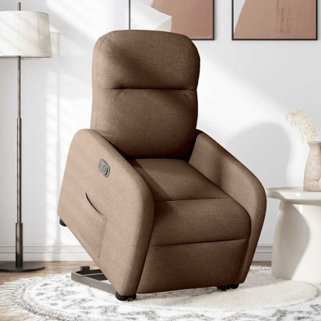 vidaXL Poltrona Alzapersona Reclinabile Elettrica Marrone Tessuto