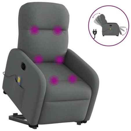 vidaXL Poltrona Alzapersona Massaggi Elettrica Grigio Scuro Tessuto