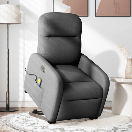 vidaXL Poltrona Alzapersona Massaggi Elettrica Grigio Scuro Tessuto