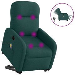 vidaXL Poltrona Alzapersona Massaggiante Elettrica Verde Scuro Tessuto