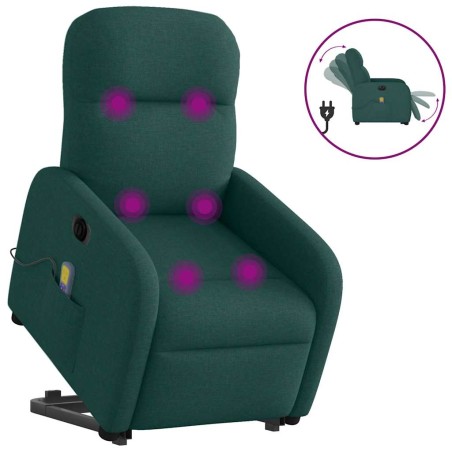 vidaXL Poltrona Alzapersona Massaggiante Elettrica Verde Scuro Tessuto
