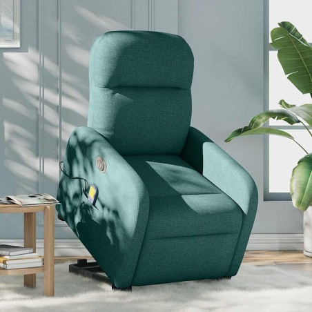 vidaXL Poltrona Alzapersona Massaggiante Elettrica Verde Scuro Tessuto