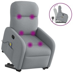 vidaXL Poltrona Alzapersona Massaggi Reclinabile Grigio Chiaro Tessuto