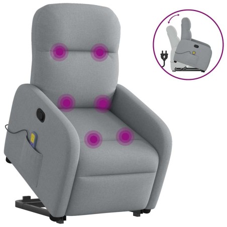 vidaXL Poltrona Alzapersona Massaggi Reclinabile Grigio Chiaro Tessuto