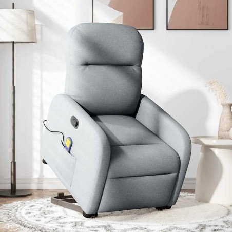 vidaXL Poltrona Alzapersona Massaggi Reclinabile Grigio Chiaro Tessuto
