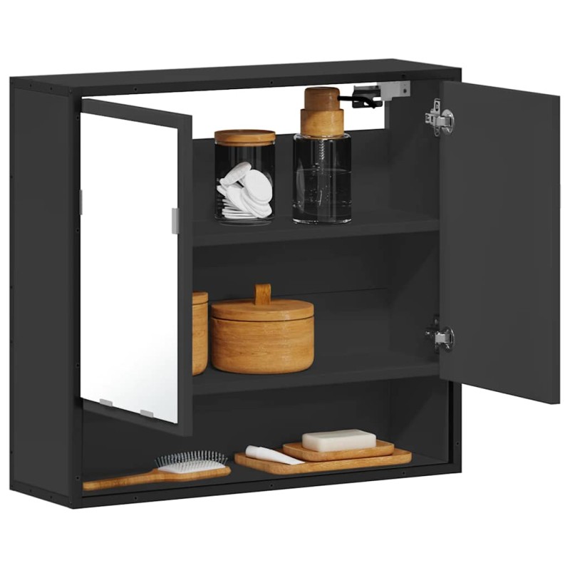 vidaXL Armadietto Specchio da Bagno Nero 65x20x60 cm Legno Multistrato vidaXL Armadietto Specchio da Bagno Nero 65x20x60 cm Legno Multistrato