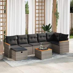 vidaXL Set Divano da Giardino 8 pz con Cuscini Grigio in Polyrattan