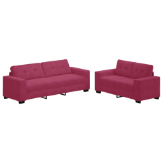 vidaXL Set Divano a 2 Pezzi con Cuscini in Velluto Rosso Vino