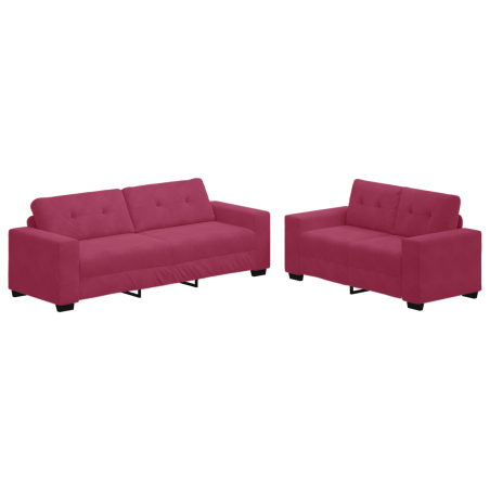 vidaXL Set Divano a 2 Pezzi con Cuscini in Velluto Rosso Vino