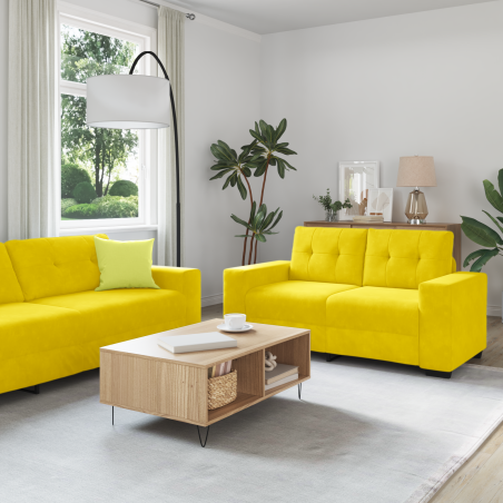 Set Divano a 2 Pezzi con Cuscini in Velluto Giallo