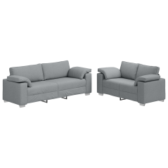 Set di divani a 2 pezzi con cuscini in tessuto grigio chiaro
