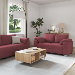 Set divano 2 pezzi con cuscini in tessuto rosso vino