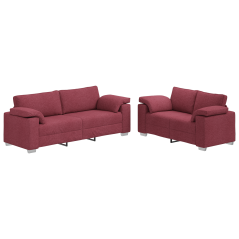 Set divano 2 pezzi con cuscini in tessuto rosso vino