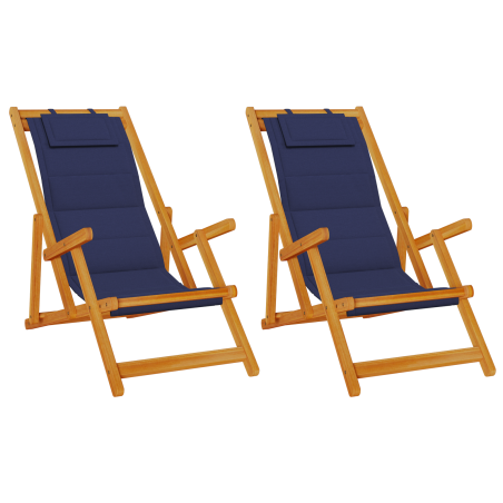 Sdraio Pieghevoli da Spiaggia vidaXL 2 Pezzi Blu in Legno Massello di Acacia e Textilene