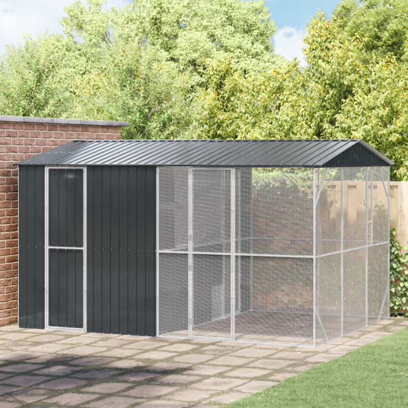 Aviario per Uccelli con Estensione Anthracite 310x442x247 cm in Acciaio