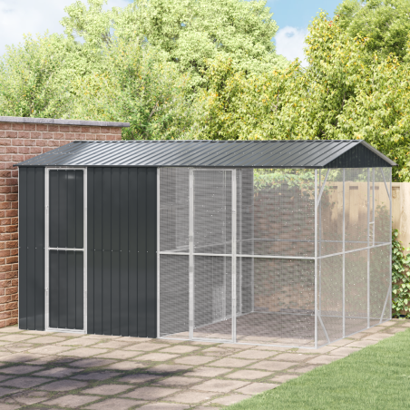 Aviario per Uccelli con Estensione Anthracite 310x442x247 cm in Acciaio