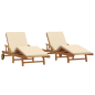 vidaXL Set di 2 lettini prendisole con cuscini e ruote Beige in legno solido Acacia vidaXL Set di 2 lettini prendisole con cuscini e ruote Beige in legno solido Acacia