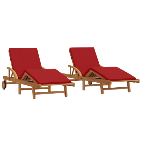 vidaXL Lettini prendisole 2 pcs con cuscini e ruote Rosso Legno massello di Acacia