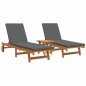 Sdraio con Ruote vidaXL 2 pz con Tavolo e Cuscino in Legno Massello d'Acacia